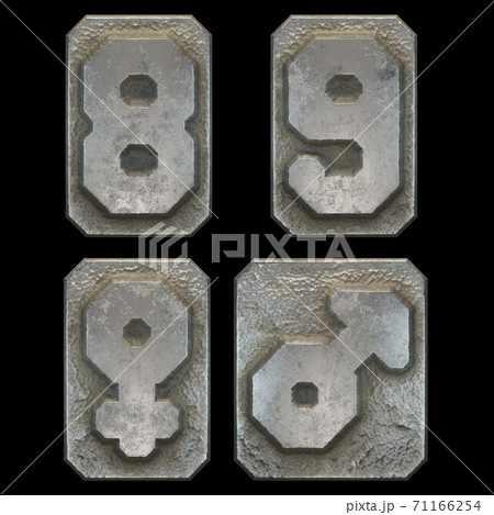 Set of numbers 8, 9 and symbols female, male made of industrial metal on black background 3d rendering 71166254