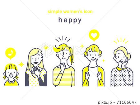 シンプルな線画の幅広い世代の女性アイコンセット 笑顔 二色 黄色 グレー シンプルな線画の幅広い世代の女性アイコンセット 笑顔 二色 黄色 グレー 71166647
