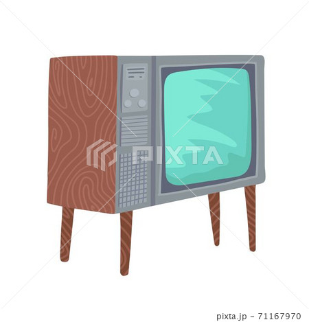 Antique TV with picture tube. TV on legs. cartoon vector isolated illustration. 71167970