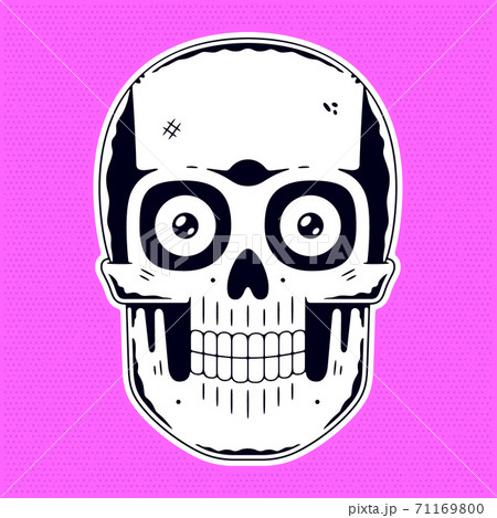 Funny skull. Modern logo. Halftone pink background. 71169800