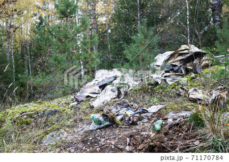 big amount of trash in forest, global environment issues big amount of trash in forest, global environment issues 71170784