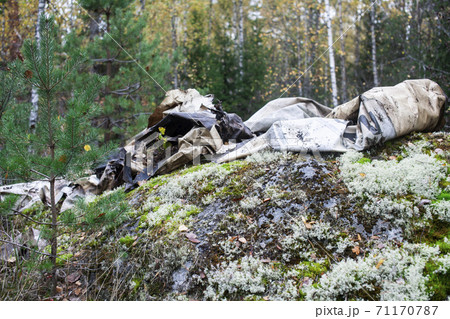 big amount of trash in forest, global environment issues big amount of trash in forest, global environment issues 71170787