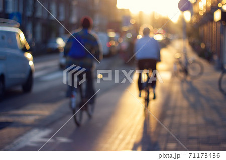 Blurred street view in sunset light. 71173436