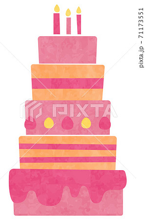 水彩風のカラフルな5段重ねのタワーケーキ ピンク系 のイラスト素材