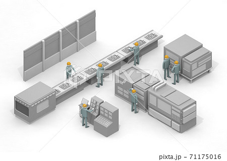 ヘルメットを被って仕事をする。安全に気をつけて働く。工場で働く男性。 71175016