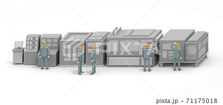 工場で働く人 機械を操作する 精密機器を作る 機械を確認する人物 のイラスト素材