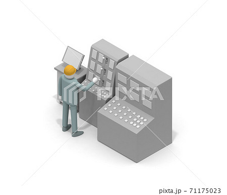 工場で働く人 機械を操作する 精密機器を作る 機械を確認する人物 のイラスト素材