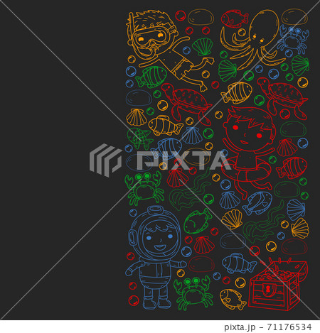 Water park. Diving pattern with children. Octopus, whale. Summer adventure with pirates and treasures. Swimming and underwater adventure. Water park. Diving pattern with children. Octopus, whale. Summer adventure with pirates and treasures. Swimming and underwater adventure. 71176534