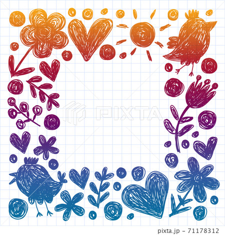 Children kindergarten pattern with flowers and birds. Kids floral vector llustration. 71178312