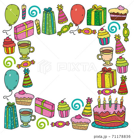 Happy birthday pattern. Set of vector birthday party elements. Happy birthday pattern. Set of vector birthday party elements. 71178836