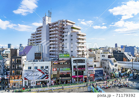 東京都 俯瞰で見る下北沢の街並みの写真素材