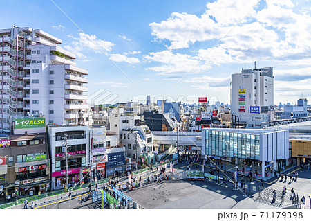 東京都 俯瞰で見る下北沢の街並みの写真素材