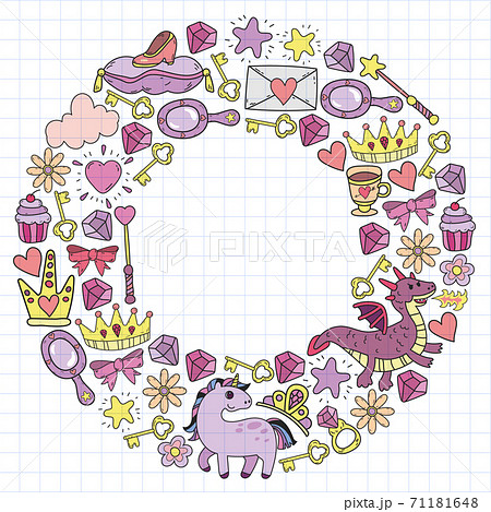 Princess and fantasy icon and and design element for invitation and greeting card. 71181648