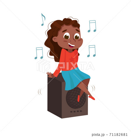 Little Girl Sitting on Music System and Singing Vector Illustration 71182681