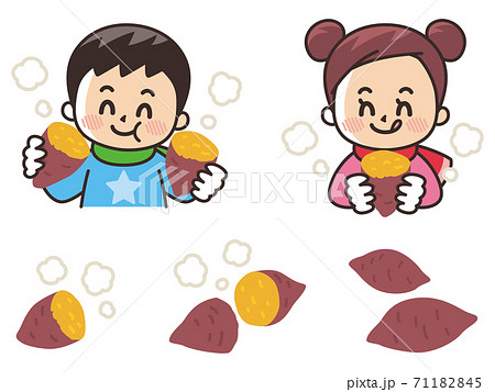焼き芋を食べる子供のイラスト素材