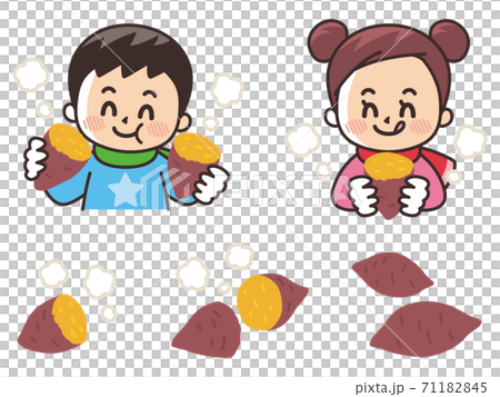 焼き芋を食べる子供のイラスト素材