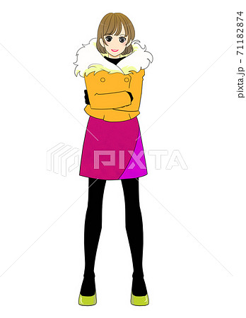 冬にミニスカートでタイツを履く女性のイラスト素材