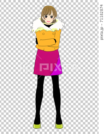 冬にミニスカートでタイツを履く女性のイラスト素材