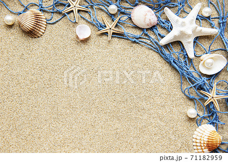 Blue Fishing net on a beach sand, travel concept 71182959