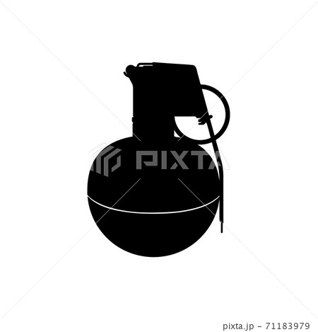 Black silhouette of hand grenade. Army explosive. Weapon icon. Military object 71183979