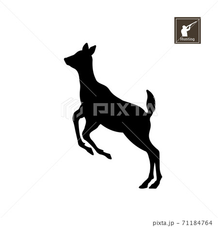 Black silhouette of little deer on white background. Forest animals. Detailed isolated image 71184764