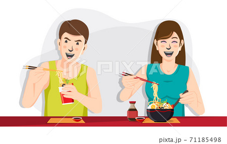 Man and woman eating noodles, People eating food vector image Man and woman eating noodles, People eating food vector image 71185498