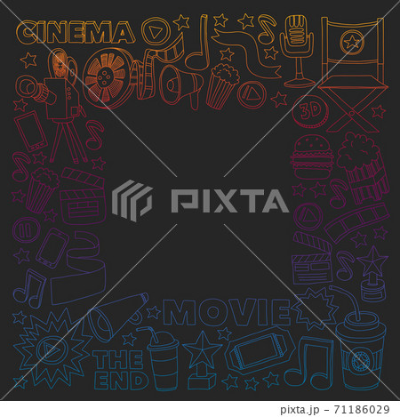 Cinema, movie. Vector film symbols and objects 71186029