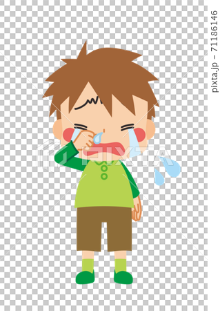 一個滴鼻涕和哭泣的可愛男孩 71186146