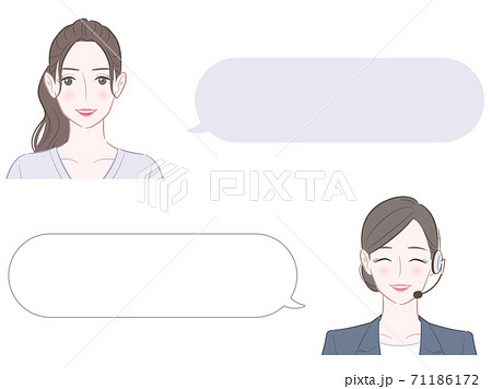会話をする笑顔の女性とコールセンターの女性のイラスト 71186172