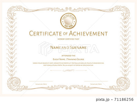 Luxury certificate template with elegant border frame, Diploma design for graduation or completion Luxury certificate template with elegant border frame, Diploma design for graduation or completion 71186256