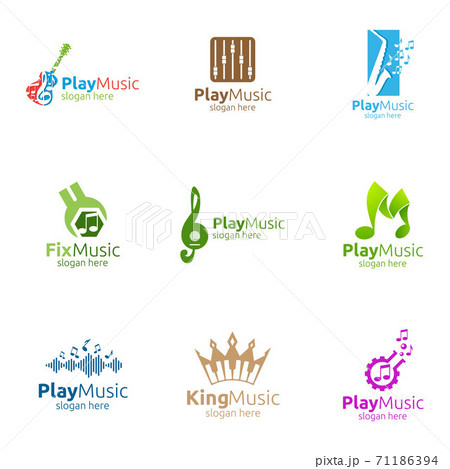 Music Logo with Note and Play Concept Music Logo with Note and Play Concept 71186394