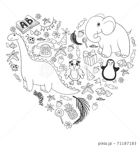 Vector kindergarten pattern with animals and toys. Illustration for little boys and girls. Vector kindergarten pattern with animals and toys. Illustration for little boys and girls. 71187183