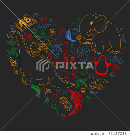 Vector kindergarten pattern with animals and toys. Illustration for little boys and girls. Vector kindergarten pattern with animals and toys. Illustration for little boys and girls. 71187238