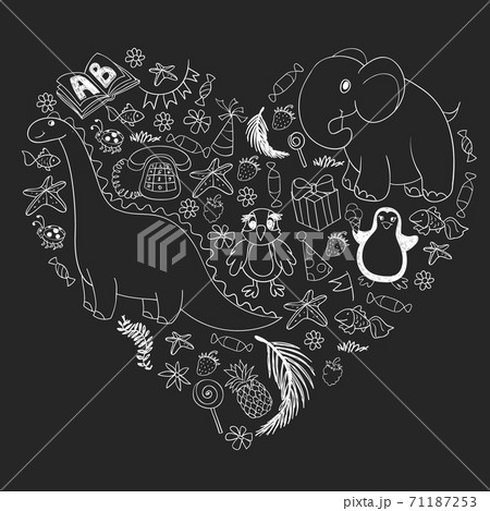Vector kindergarten pattern with animals and toys. Illustration for little boys and girls. Vector kindergarten pattern with animals and toys. Illustration for little boys and girls. 71187253