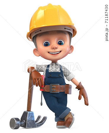 3D illustration funny boy in construction helmet and overalls 3D illustration funny boy in construction helmet and overalls 71187430