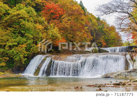 秋の滑津大滝　紅葉　宮城県七ヶ宿町 71187775