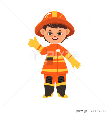 Cheerful Boy Depicting Firefighter Profession Vector Illustration Cheerful Boy Depicting Firefighter Profession Vector Illustration 71187879