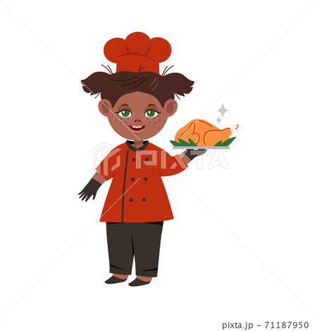 Smiling Girl Wearing Red Toque and Jacket Holding Roasted Turkey Vector Illustration Smiling Girl Wearing Red Toque and Jacket Holding Roasted Turkey Vector Illustration 71187950