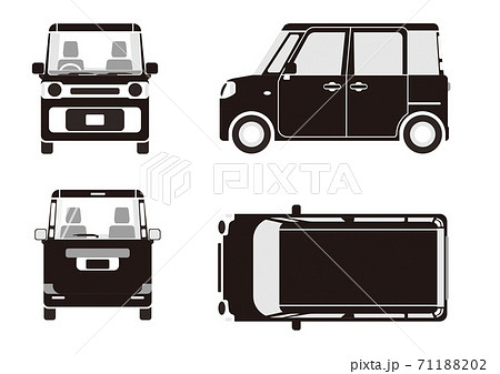 モノクロの軽自動車4面イラスト01のイラスト素材