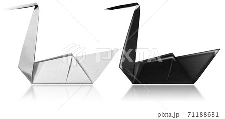 Black and White Paper Swans - Origami isolated on white background Black and White Paper Swans - Origami isolated on white background 71188631