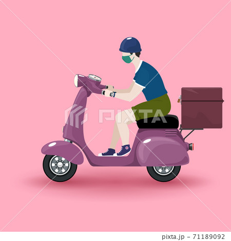 Delivery man rides a scooter 71189092