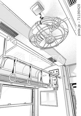 漫画風ペン画イラスト 電車 車内 トーンのイラスト素材