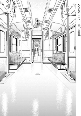 漫画風ペン画イラスト 電車 車内 トーンのイラスト素材