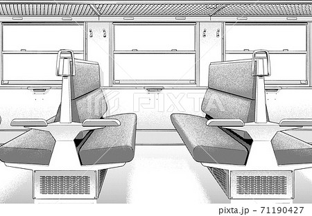 漫画風ペン画イラスト 電車 車内 トーンのイラスト素材