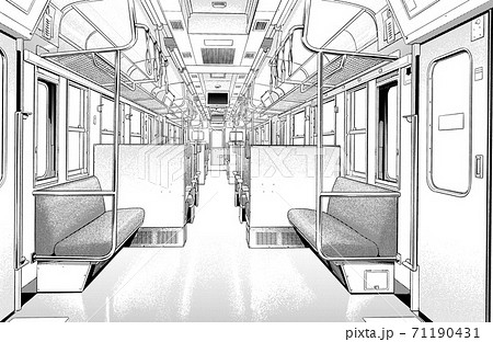 漫画風ペン画イラスト 電車 車内 トーンのイラスト素材