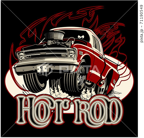 Cartoon retro hot rod with vintage lettering poster Cartoon retro hot rod with vintage lettering poster 71190549