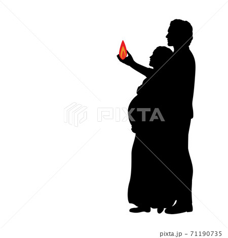Silhouette couple expecting baby holding fire symbol family house 71190735