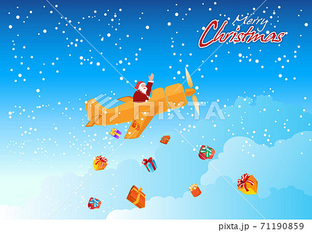 Santa claus merry christmas sit on the plane send down gifts Flat cartoon style 71190859