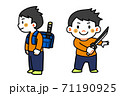 刀でポーズをとる子供　少年 71190925