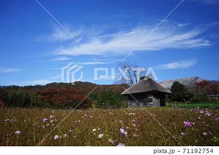 小屋のある風景の写真素材